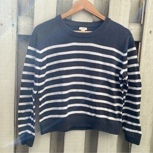 J. Crew Cropped Faded Black and White Striped Sweater